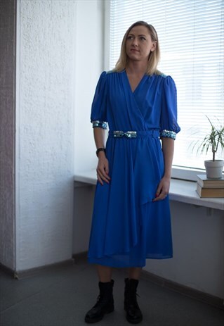 VINTAGE 60'S BRIGHT BLUE MIDI DRESS