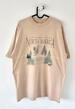 Vintage North American pines beige tourist T-shirt large 