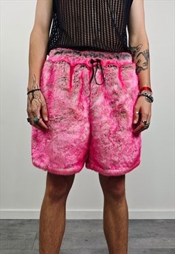 Pink faux fur shorts luxury going out fuzzy cropped pants 