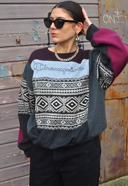 90's vintage Champion reworked fair isle knit fleece jumper