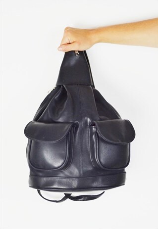 NAVY BLUE FAUX LEATHER RUCKSACK BAG