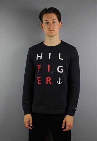 VINTAGE TOMMY HILFIGER SWEATSHIRT IN NAVY WITH PRINTED LOGOS