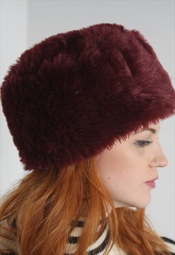Vintage 90's Faux Fur Hat Cap Red