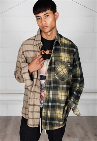 VINTAGE CORDUROY CHECKED FLANNEL RECONSTRUCTED UNISEX SHIRT