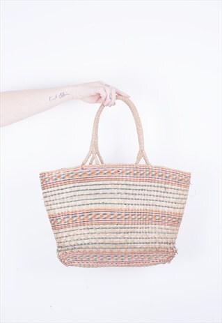 VINTAGE 70'S HAND WOVEN SHOPPER BASKET BAG