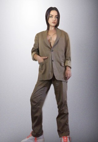 VINTAGE TWO PIECE TROUSERS BLAZER MILK CHOCOLATE SUIT