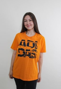 y2k vintage Adidas tshirt, big logo 2000s orange tee