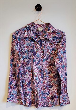 VINTAGE PINK AND PURPLE PAISLEY FLORAL PRINT BOHO SHIRT 8-10