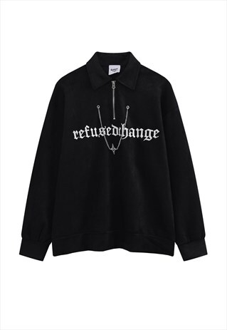 Half zip polo shirt long sleeve velvet jumper chain top 