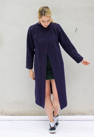 VINTAGE 50'S WOOL NAVY DUSTER COAT