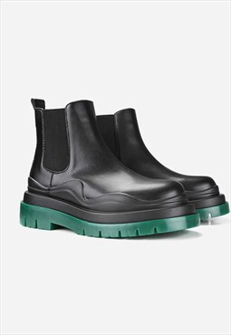 Small Platform green heel boots black high ankle shoes