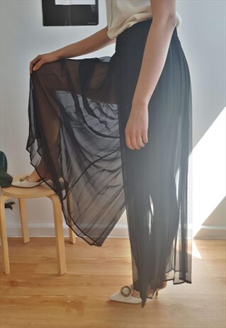 BLACK SHEER EXTREME WIDE LEG PALAZZO TROUSERS
