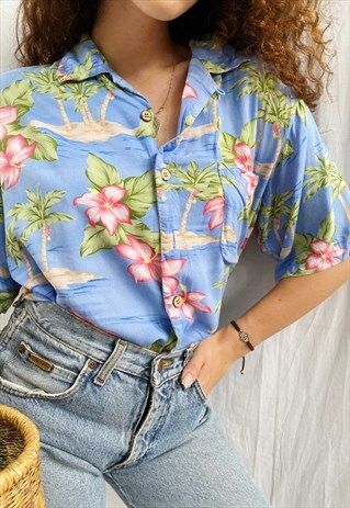 VINTAGE 90S TROPICANA FLORAL BOTANICA VON DUTCH BLOUSE TO