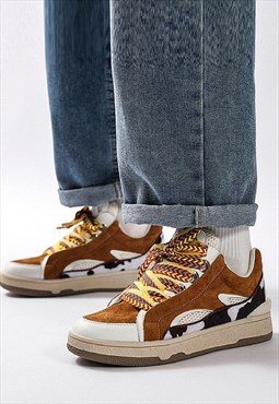 Chunky sole sneakers high platform cow print shoes in brown