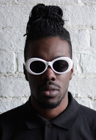 WHITE PLASTIC OVAL SUNGLASSES