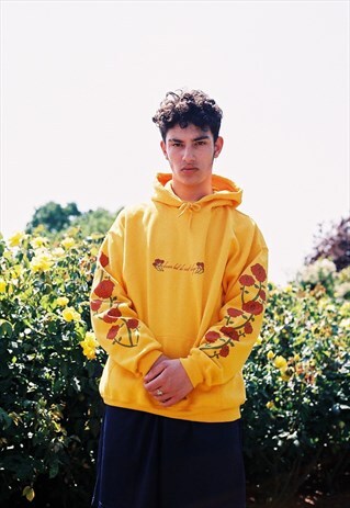 GOLD HOODIE WITH ROSE FLORAL DESIGN