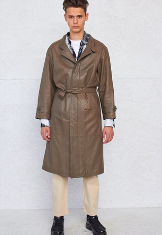 VINTAGE BROWN LEATHER TRENCH COAT