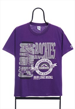 Vintage Logo 7 90s Colorado Rockies MLB Purple TShirt Womens