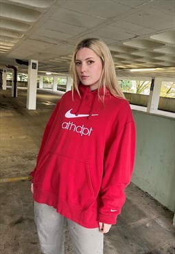 Vintage 90s Nike Oversized Red Embroidered Hoodie