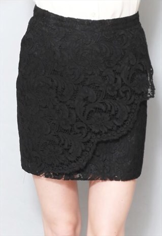 VINTAGE 1980'S STUNNING BLACK LACE MINI SKIRT