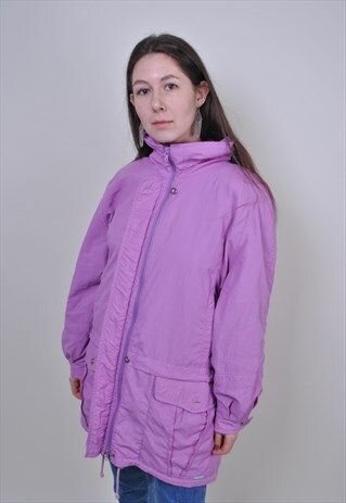 80S PURPLE SPORT PARKA JACKET, VINTAGE WOMEN OVERSIZE JACKET