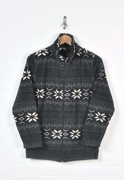 Vintage Fleece Jacket Retro Pattern Black Ladies Medium