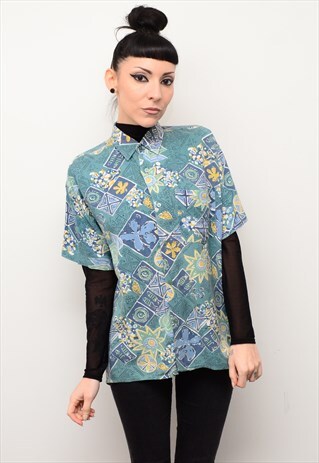 VINTAGE 90'S INDIE FOLK PATTERNED OVERSIZED SHIRT