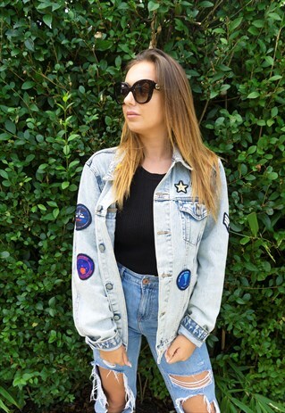 UNISEX LIGHT WASH DENIM BADGE JACKET