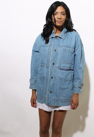 VINTAGE 1980'S 80'S DKNY JEANS JACKET BLUE DENIM COAT M-L