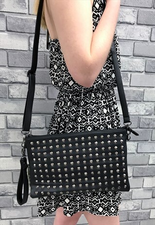 BLACK STUDDED CLUTCH / CROSSBODY BAG