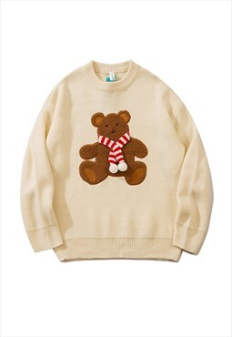 Miillow Bear print casual loose knit sweater