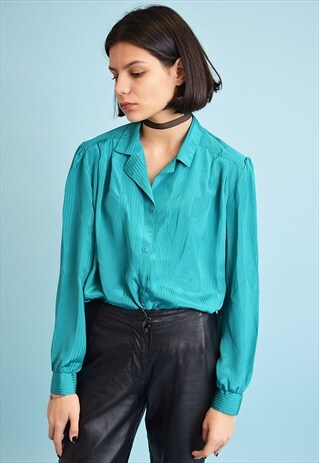 80'S BOHO SHIMMER TURQUOISE OVERSIZED BLOUSE SHIRT