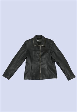 Black Leather Jacket Womens Medium Collared 