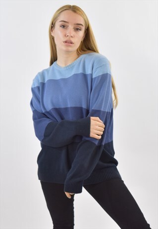VINTAGE 90S BLUE TONED ELLESSE COTTON SWEATER