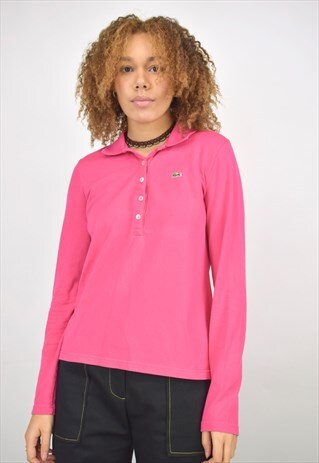 VINTAGE 90S LACOSTE PINK L/S POLO