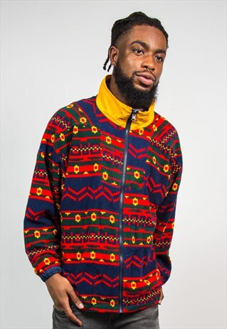 90'S COLOUR BLOCK AZTEC FLEECE JACKET