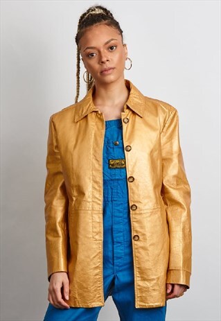 VINTAGE 90'S TRUSSARDI GOLD LEATHER JACKET