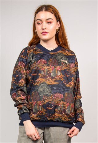VINTAGE 90'S TAPESTRY PATTERN WINDBREAKER SHELL SWEATSHIRT