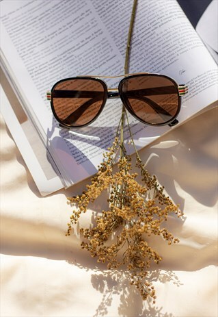 BROWN ROUNDED DROP AVIATOR SUNGLASSES