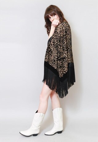 VINTAGE STYLE WHITE LEOPARD FLOCKED VELVET TASSEL KIMONO