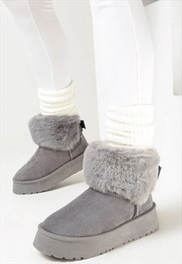 Gloria ankle boots with faux fur and bow detail in grey