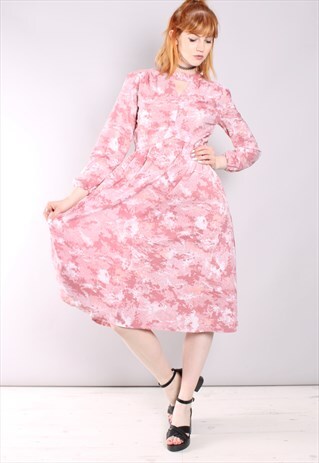 VINTAGE 60S PINK PATTERNED MIDI DRESS