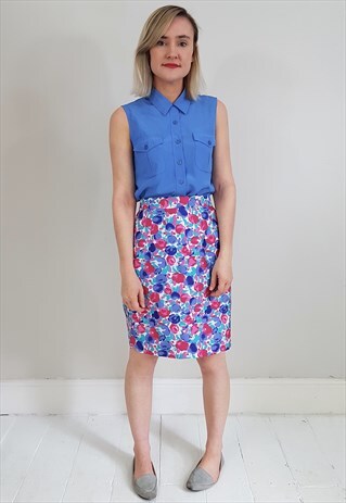 VINTAGE 90'S PINK AND BLUE FLORAL PRINT MINI SKIRT