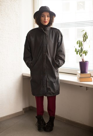 VINTAGE 90'S DARK GREY/BLUE PATTERNED PARKA COAT