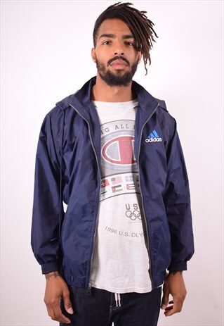 ADIDAS MENS VINTAGE WATERPROOF JACKET XL BLUE 90S