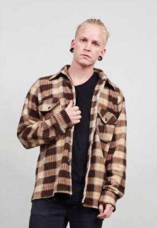 VINTAGE 90'S TARTAN FLEECE WORKMAN SHIRT/ JACKET