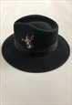 VINTAGE STYLE HAT BLACK WOOL FEDORA WITH FEATHER RIBBON BAND