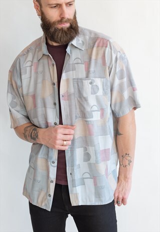 VINTAGE 70S BOHO FUNKY SHIRT IN ABSTRACT PATTERN
