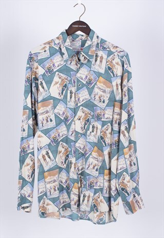 VINTAGE 80S RETRO WINTER SKI STYLE SHIRT .