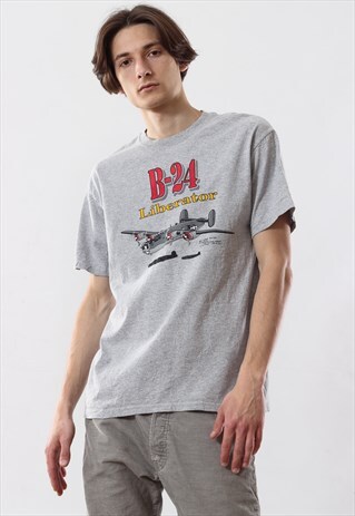 VINTAGE MENS B-24 LIBERATOR AIRCRAFT GRAPHIC TEE T SHIRT